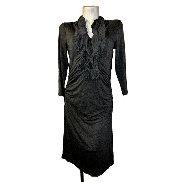 New KENNETH COLE New York Size M Heather Ash Gray Ruffle Neckline Stretch Dress - Picture 1 of 7
